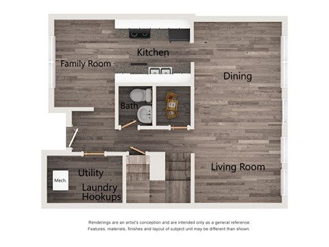 Floor plan for 4 beds, 2.5 baths, 1341 sqft